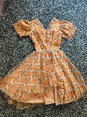 Vintage 50/60s H Bar C California Ranchwear Dress, Orange, Size Small